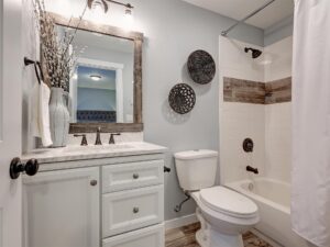 Remodeled bathroom with tub-shower combination